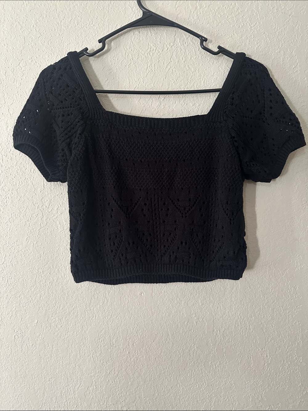 Freshman 1996 Black Pointelle Knit Square-Neck Crop Top - Picture 9 of 11